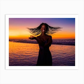 African Woman Radiant Smile Embracing The Warmth Of A Summer Sunset Silhouette Outlined Against T (5) Art Print