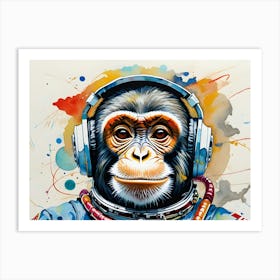 Colourful Astronaut Chimpanzee Art Print