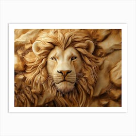 Lion Head Carving 2 Art Print