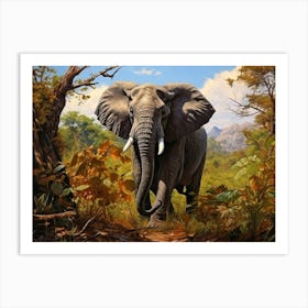 African Elephant Browsing In Africa Painting 4 Art Print