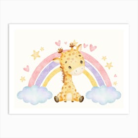 Giraffe With Rainbow Kids and Nursery Art Print