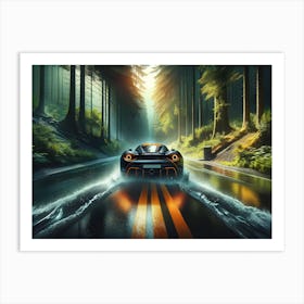 Car Driving Through The Forest Art Print