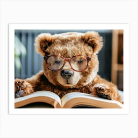 Teddy Bear Reading Book Art Print