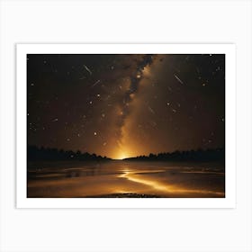 A Mesmerizing Nightscape With The Milky Way Galaxy Illuminating A Frozen Lake And A Silhouette Of A Forest Art Print