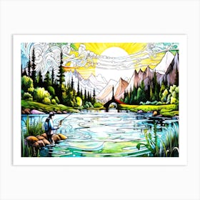 Oasis Fishing - Fisherman In The River Art Print