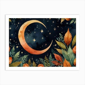 Moon And Flowers 1 Art Print