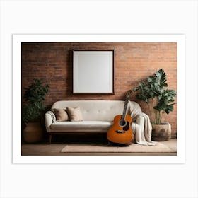 Acoustic Guitar and blank frame in living room 3 Art Print