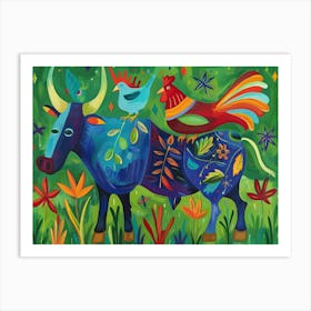 Rooster And Cow Art Print