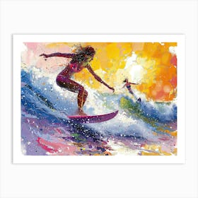 Surfers At Sunset 3 Art Print