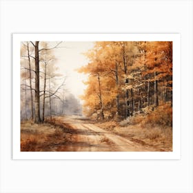 A Painting Of Country Road Through Woods In Autumn 19 Art Print
