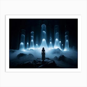 Glimmering Ghost Lights Set Against An Undefined Black Backdrop Undulating In Echoes Of Otherworldl Art Print