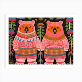 Wombat 1 Folk Style Animal Illustration Art Print