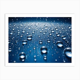 Close Up Photo Of Water Droplets On A Blue Background Art Print