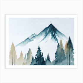 Mountain And Forest In Minimalist Watercolor Horizontal Composition 138 Art Print