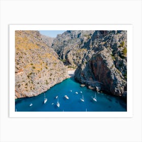 Mallorca Droneview - Boats on the balearic islands of Spain - travel photography Art Print