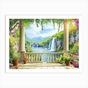 Waterfall In The Garden 2 Art Print