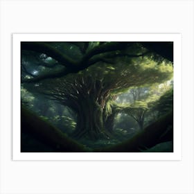 Fern Colonies Thriving Beneath The Canopy Of A Giant Tree Art Print