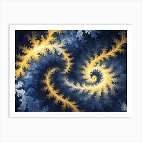 Abstract Image Featuring Intricate Swirling Patterns In Shades Of Blue, Gold, And White, Reminiscent Of Frost Or Delicate Foliage 1 Art Print