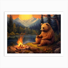 Bear By The Campfire 1 Art Print