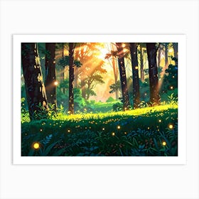 Fireflies In The Forest 1 Art Print