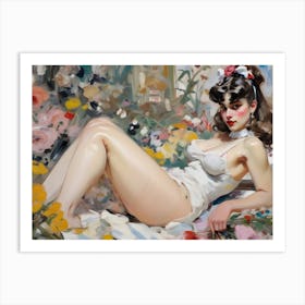 Lolita in a bed of flowers Art Print