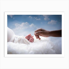 A Maternity Photograph Capturing A Tender Moment Between Mother And Newborn Mothers Palm Cradling Art Print