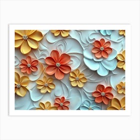 Paper Flower Wall Art. 3d Luxury Floral Seamless Pattern Art Print