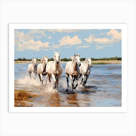 Horses Painting In Camargue, France, Landscape 4 Art Print
