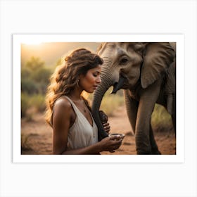 Portrait Of A Woman With An Elephant 1 Art Print