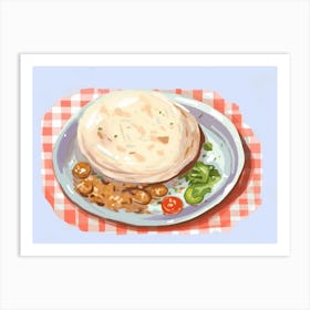 A Plate Of Shawarma, Top View Food Illustration, Landscape 1 Art Print