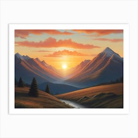 Sunset In The Mountains Landscape 3 Art Print