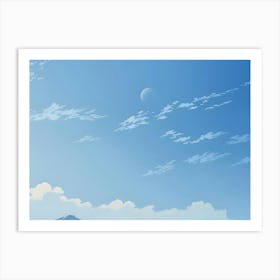 Japanese Mountain Landscape With Blue Sky And Clouds Art Print