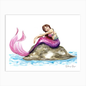 Mermaid on a rock - Chloe Art Print