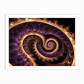 Abstract Image Of A Golden Spiral With Intricate, Swirling Patterns On A Dark Background Art Print