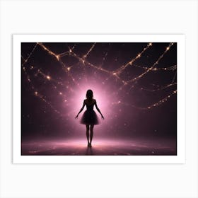 Silhouette Of A Woman In A Flowing Dress, Standing In A Glowing, Ethereal Space Surrounded By Delicate, Glowing Lines Art Print