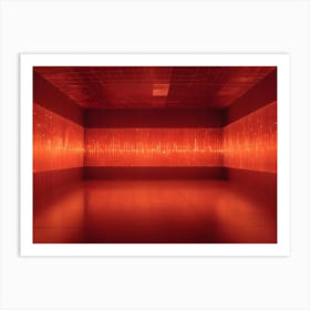 A Minimalist Interior Room With Red Walls And Floor, Illuminated By Glowing Lines Of Light On The Walls, Creating A Futuristic And Dynamic Environment Art Print