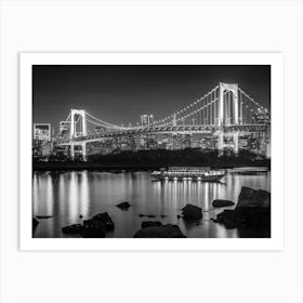 Gorgeous Nightly Rainbow Bridge With Tokyo Skyline In Monochrome Art Print