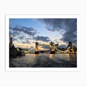 Tower Bridge At Dusk From The River Thames, London   Art Print