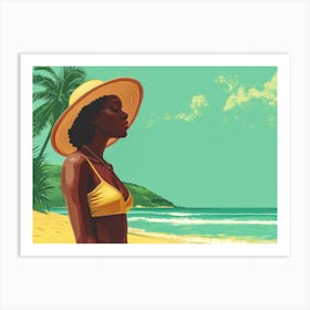 Illustration of an African American woman at the beach Art Print