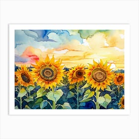 Sunflowers At Sunset Art Print