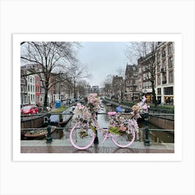 Pink Bike On The Canal Amsterdam Art Print