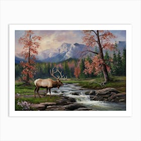 Elk By The Stream 3 Art Print