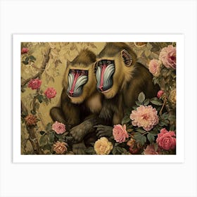 Floral Animal Illustration Mandrill 1 Art Print