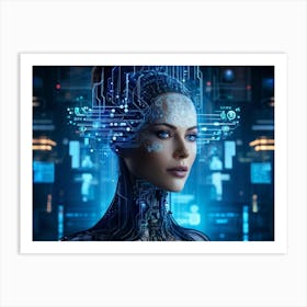 Abstract Cyber Concept Art Illustrating A Head With Neural Circuitry Resembling An Advanced Ai Syste Art Print