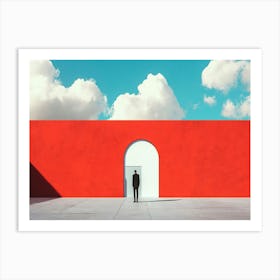 Abstract Man Standing In Front Of Red Wall Art Print