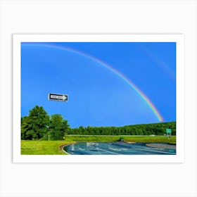 Fun With A Oneway Sign And Double Rainbow in Maryland  Art Print