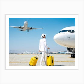 Man With Luggage At Airport Art Print