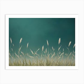 Photo Of A Field Of Tall, Wispy Grass With A Soft, Blurred Background Of Teal Color Art Print