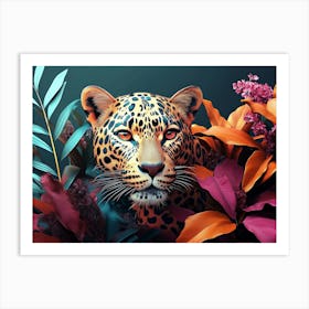 Tropical Trees and Safari Leopard Animal Design Art Print