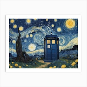 Tardis On Starry Nighy Vam Gogh Nature 3 Art Print